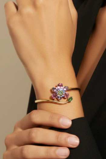 Shop_ESME_Multi Color Crystals Bloom Arc Cuff Bracelet _Online_at_Aza_Fashions