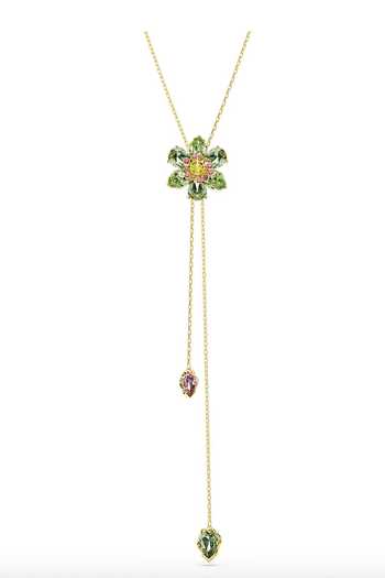Shop_ESME_Green Crystals Swarovski Flora Lariat Pendant Necklace _at_Aza_Fashions