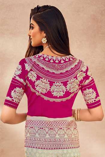 Buy_Khwaab By Sanjana Lakhani_Cream Georgette, Silk Embroidery, Sequins Round Floral Woven Saree With Blouse 