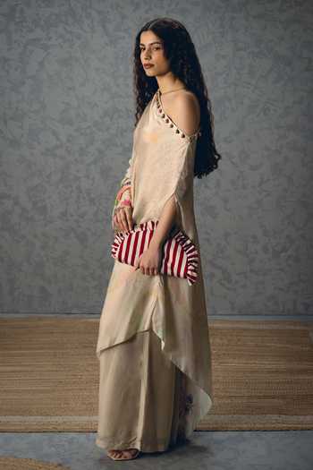 Paulmi And Harsh_Ivory Satin One Shoulder Natsu Kurta And Palazzo Set _Online_at_Aza_Fashions