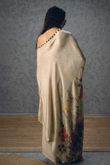Shop_Paulmi And Harsh_Ivory Satin One Shoulder Natsu Kurta And Palazzo Set _at_Aza_Fashions