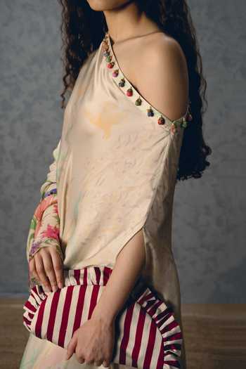 Buy_Paulmi And Harsh_Ivory Satin One Shoulder Natsu Kurta And Palazzo Set _Online_at_Aza_Fashions