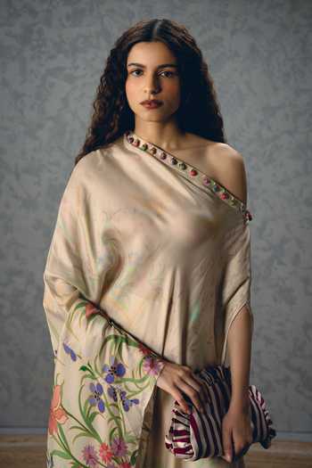 Paulmi And Harsh_Ivory Satin One Shoulder Natsu Kurta And Palazzo Set _at_Aza_Fashions