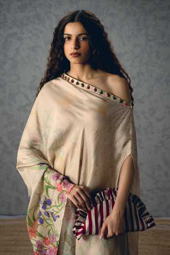 Shop_Paulmi And Harsh_Ivory Satin One Shoulder Natsu Kurta And Palazzo Set 