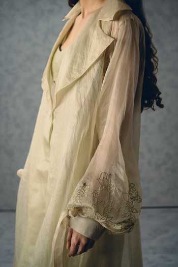 Paulmi And Harsh_Green Silk, Modal, Organza Embroidery Sweetheart Lili Sleeve Jacket And Pant Set _Online