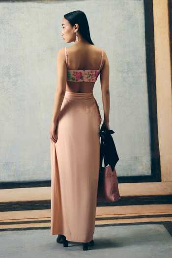 Buy_Paulmi And Harsh_Pink Modal, Silk Embroidery Square Neck, Bara Jacket And Asymmetric Skirt Set _Online_at_Aza_Fashions