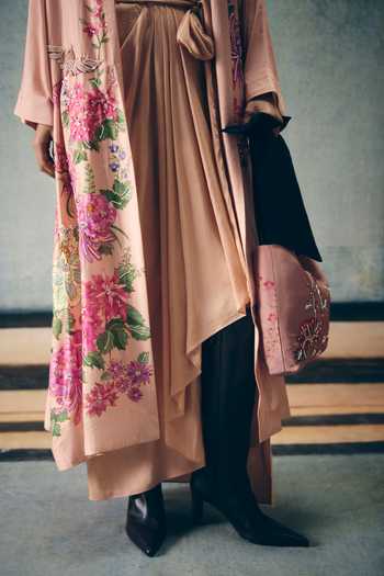 Shop_Paulmi And Harsh_Pink Modal, Silk Embroidery Square Neck, Bara Jacket And Asymmetric Skirt Set _Online_at_Aza_Fashions