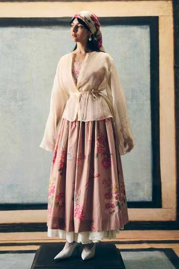 Buy_Paulmi And Harsh_Pink Poplin Embroidery Square Neck Alina Bustier Skirt Set _at_Aza_Fashions
