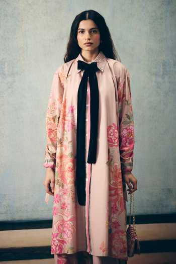 Buy_Paulmi And Harsh_Pink Poplin Collared, Yes Rina Printed Kurta And Palazzo Set _Online_at_Aza_Fashions