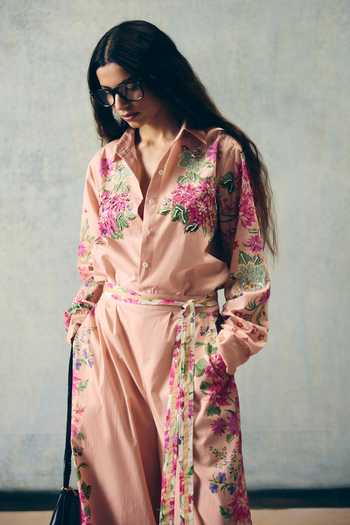 Buy_Paulmi And Harsh_Pink Poplin Collared Airi Printed Shirt And Pant Set _Online_at_Aza_Fashions