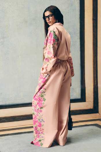 Shop_Paulmi And Harsh_Pink Poplin Collared Airi Printed Shirt And Pant Set _Online_at_Aza_Fashions