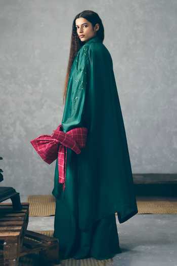 Shop_Paulmi And Harsh_Green Silk Organza Embroidery Wasabi Jacket And Jumpsuit Set _at_Aza_Fashions