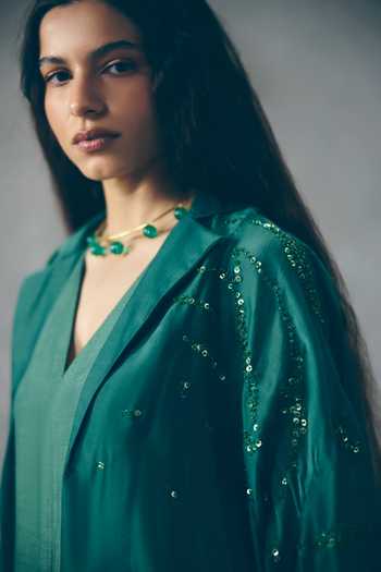 Buy_Paulmi And Harsh_Green Silk Organza Embroidery Wasabi Jacket And Jumpsuit Set _Online_at_Aza_Fashions