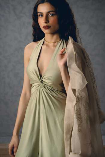 Buy_Paulmi And Harsh_Mint Organza Embroidery Shinju Jacket And Jumpsuit Set _Online_at_Aza_Fashions