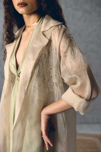 Paulmi And Harsh_Mint Organza Embroidery Shinju Jacket And Jumpsuit Set _at_Aza_Fashions