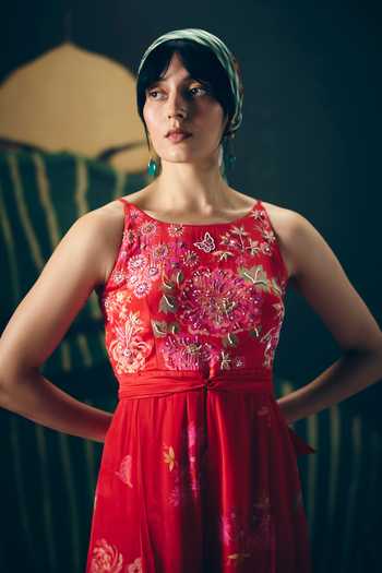 Paulmi And Harsh_Red Alaya Embroidered And Printed Jumpsuit _Online_at_Aza_Fashions
