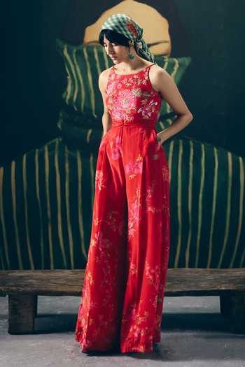 Buy_Paulmi And Harsh_Red Alaya Embroidered And Printed Jumpsuit _Online_at_Aza_Fashions