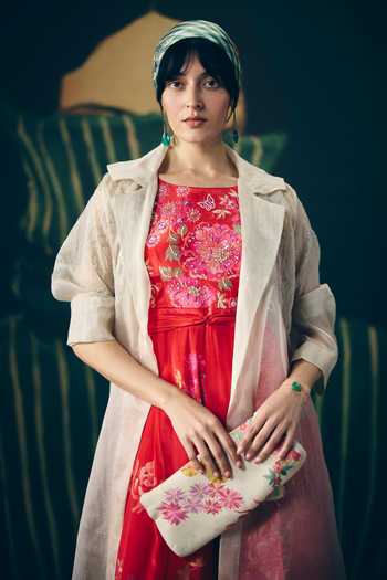 Paulmi And Harsh_Red Alaya Embroidered And Printed Jumpsuit _at_Aza_Fashions
