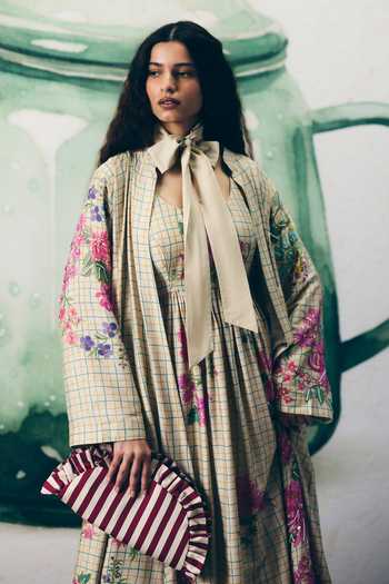 Buy_Paulmi And Harsh_Multi Color Silk, Modal Embroidery Rei Printed Dress And Jacket Set _Online_at_Aza_Fashions
