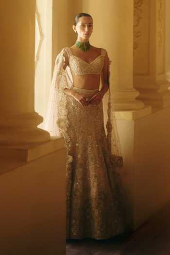 Shop_Mishru_Pink Tulle Sequins, Stones Nadia Tonal Embroidered Blouse And Skirt Set _at_Aza_Fashions