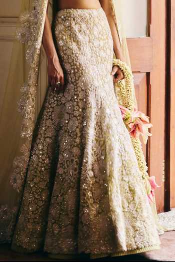 Mishru_Green Tulle Sequins, Zari, Stones Imani Floral Embroidered Cape Lehenga Set _Online_at_Aza_Fashions