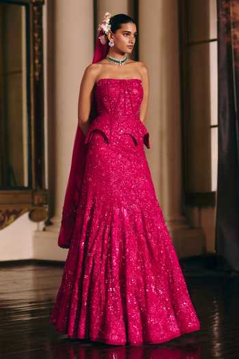 Buy_Mishru_Pink Tulle Rheia Embroidered Corset Skirt Set _Online_at_Aza_Fashions