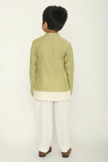 Shop_The Right Cut_White Chanderi Applique Meadow Path Kurta Set _Online_at_Aza_Fashions