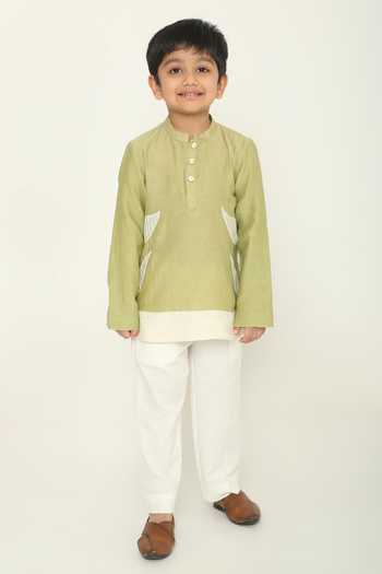 Buy_The Right Cut_White Chanderi Applique Meadow Path Kurta Set 