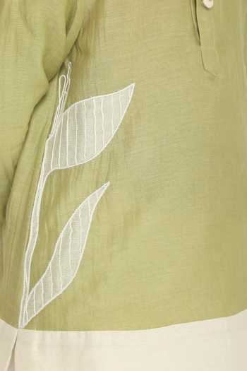 Shop_The Right Cut_White Chanderi Applique Meadow Path Kurta Set 