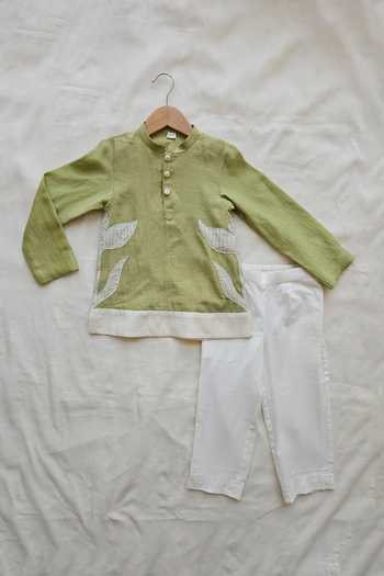 Buy_The Right Cut_White Chanderi Applique Meadow Path Kurta Set _Online