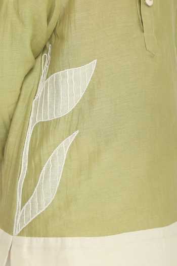 The Right Cut_White Chanderi Applique Meadow Path Kurta Set 
