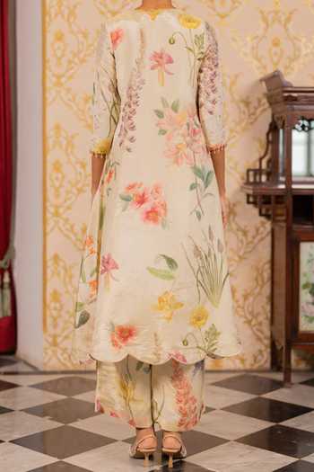 Shop_17:17 By Simmi Saboo_Multi Color Organza Embroidery V-neck Printed Shimmer Anarkali And Pant Set _at_Aza_Fashions