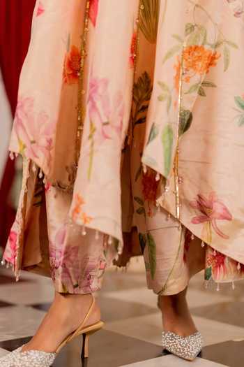 17:17 By Simmi Saboo_Pink Organza Tassels Round Neck Asymmetric Anarkali And Pant Set _Online_at_Aza_Fashions