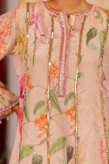 17:17 By Simmi Saboo_Pink Organza Tassels Round Neck Asymmetric Anarkali And Pant Set _at_Aza_Fashions