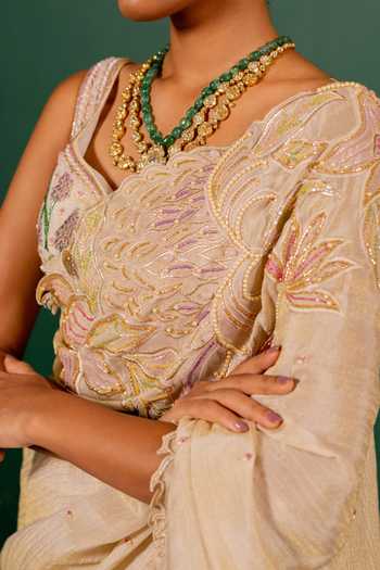Buy_17:17 By Simmi Saboo_Ivory Organza Cut Work Crushed Shimmer Saree And Bralette Set _Online_at_Aza_Fashions