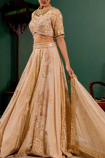 Shop_17:17 By Simmi Saboo_Ivory Embroidery, Sequins, Beads, Zari Panelled Lehenga Set _at_Aza_Fashions