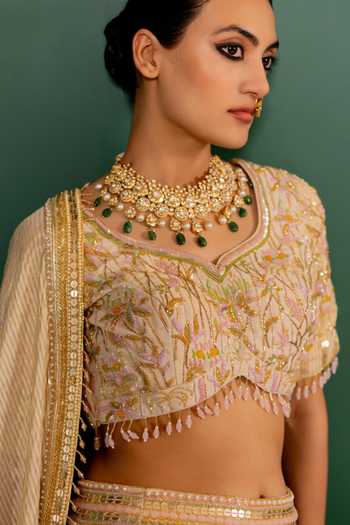 Shop_17:17 By Simmi Saboo_Ivory Embroidery, Sequins, Beads, Zari Panelled Lehenga Set _Online_at_Aza_Fashions