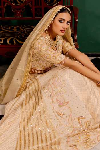 17:17 By Simmi Saboo_Ivory Embroidery, Sequins, Beads, Zari Panelled Lehenga Set _at_Aza_Fashions