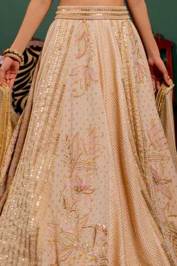 Shop_17:17 By Simmi Saboo_Ivory Embroidery, Sequins, Beads, Zari Panelled Lehenga Set 