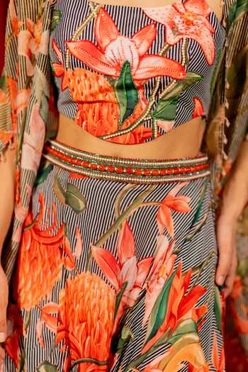 17:17 By Simmi Saboo_Multi Color Silk, Cotton, Organza Round Neck Printed Cape Set _Online_at_Aza_Fashions