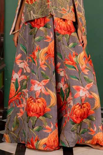 Shop_17:17 By Simmi Saboo_Pink Silk, Cotton, Organza Embroidery, Zari Stripes Floral Jumpsuit And Jacket Set _Online_at_Aza_Fashions