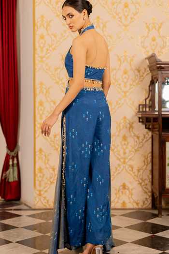Shop_17:17 By Simmi Saboo_Blue Cotton Silk Jumpsuit _at_Aza_Fashions