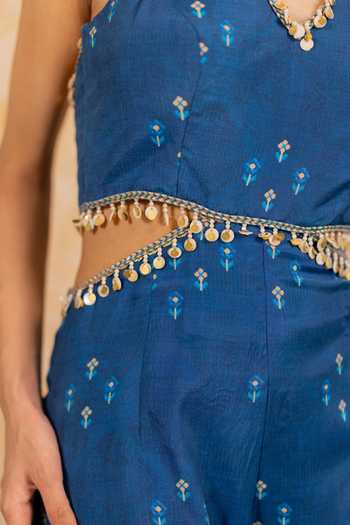 Buy_17:17 By Simmi Saboo_Blue Cotton Silk Jumpsuit _Online_at_Aza_Fashions