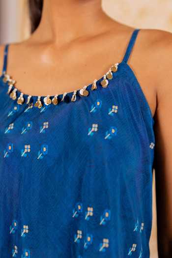 17:17 By Simmi Saboo_Blue Silk, Cotton Sequins Scoop Neck Geometric Print Kurta And Gharara Set _Online_at_Aza_Fashions
