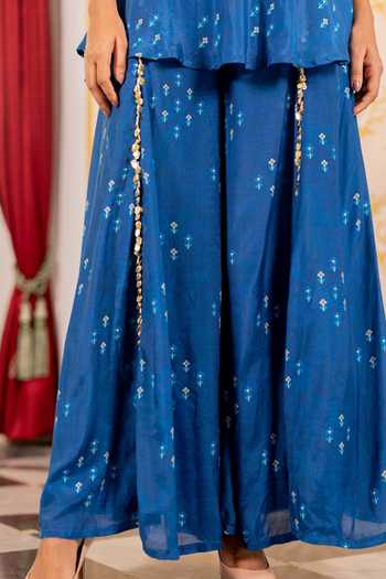 Shop_17:17 By Simmi Saboo_Blue Silk, Cotton Sequins Scoop Neck Geometric Print Kurta And Gharara Set _Online_at_Aza_Fashions