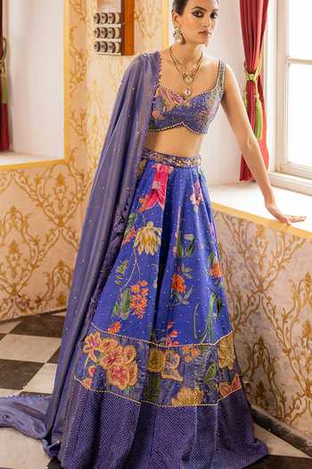 Shop_17:17 By Simmi Saboo_Pink Organza Cut Work Sweetheart Neck Tribal Print Shimmer Blouse And Lehenga Set _Online_at_Aza_Fashions