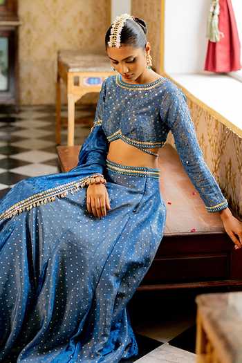 Shop_17:17 By Simmi Saboo_Blue Sequins, Embroidery Dotted Shimmer Lehenga Set _Online_at_Aza_Fashions