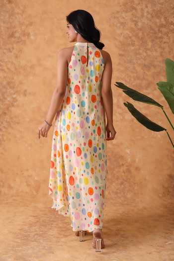 Shop_Pouli Pret_Multi Color Crepe Halter Neck Rainbow Polka Ombre Dress _at_Aza_Fashions