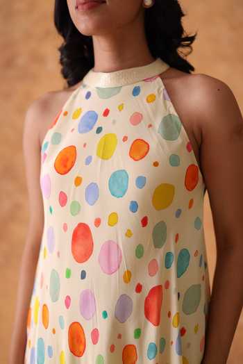 Shop_Pouli Pret_Multi Color Crepe Halter Neck Rainbow Polka Ombre Dress _Online_at_Aza_Fashions