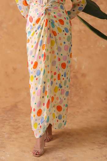 Buy_Pouli Pret_Multi Color Crepe Collared Polka Dot Print Shirt And Skirt Set _Online_at_Aza_Fashions